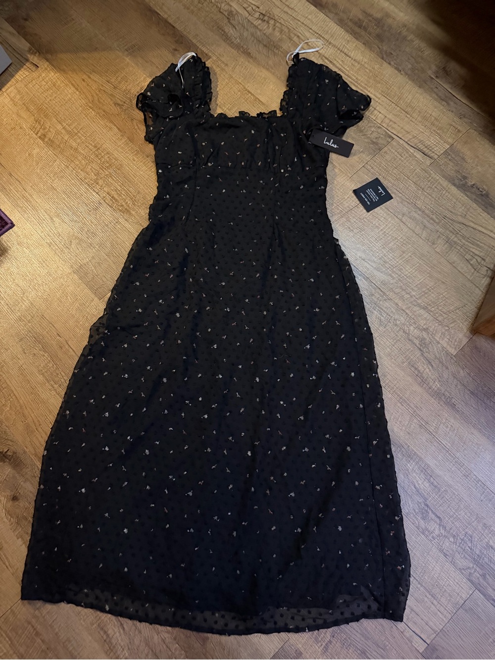 Lulu's So Kiss Me Black Floral Print Swiss Dot Maxi Dress - Picture 3 of 5